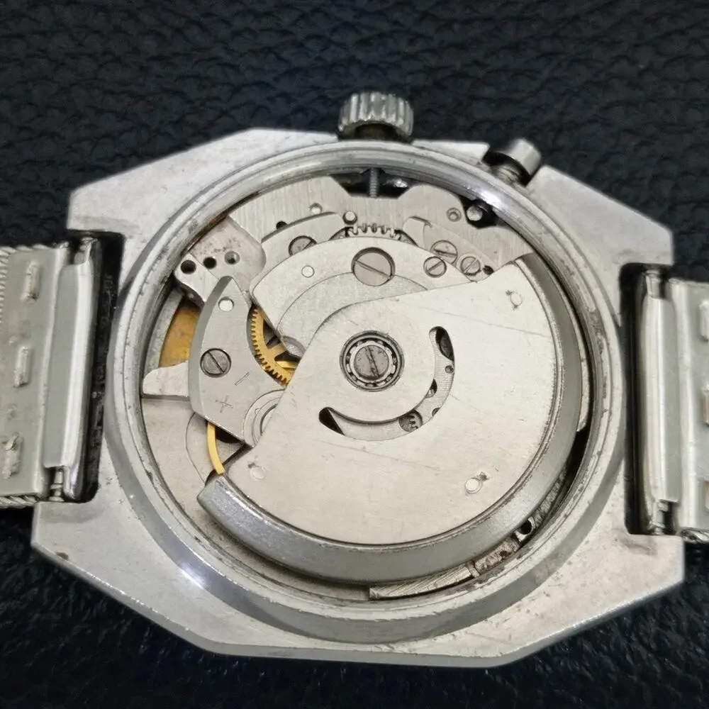 Vintage 1986 Ricoh Automatic Mens Silver Watch W/daydate & Green accents